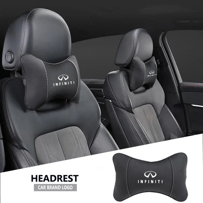 1Pcs Rectangular Cotton Leather Car Seat Headrest Neck Pillow - 28*18cm, Comfortable, Durable, Posture Improvement, with Auto Logo for Infiniti Q50 Q30 QX50 QX60 FX35 QX30 QX80 Q60 G37 FX30 M37 ESQ JX35 QX70 FX50