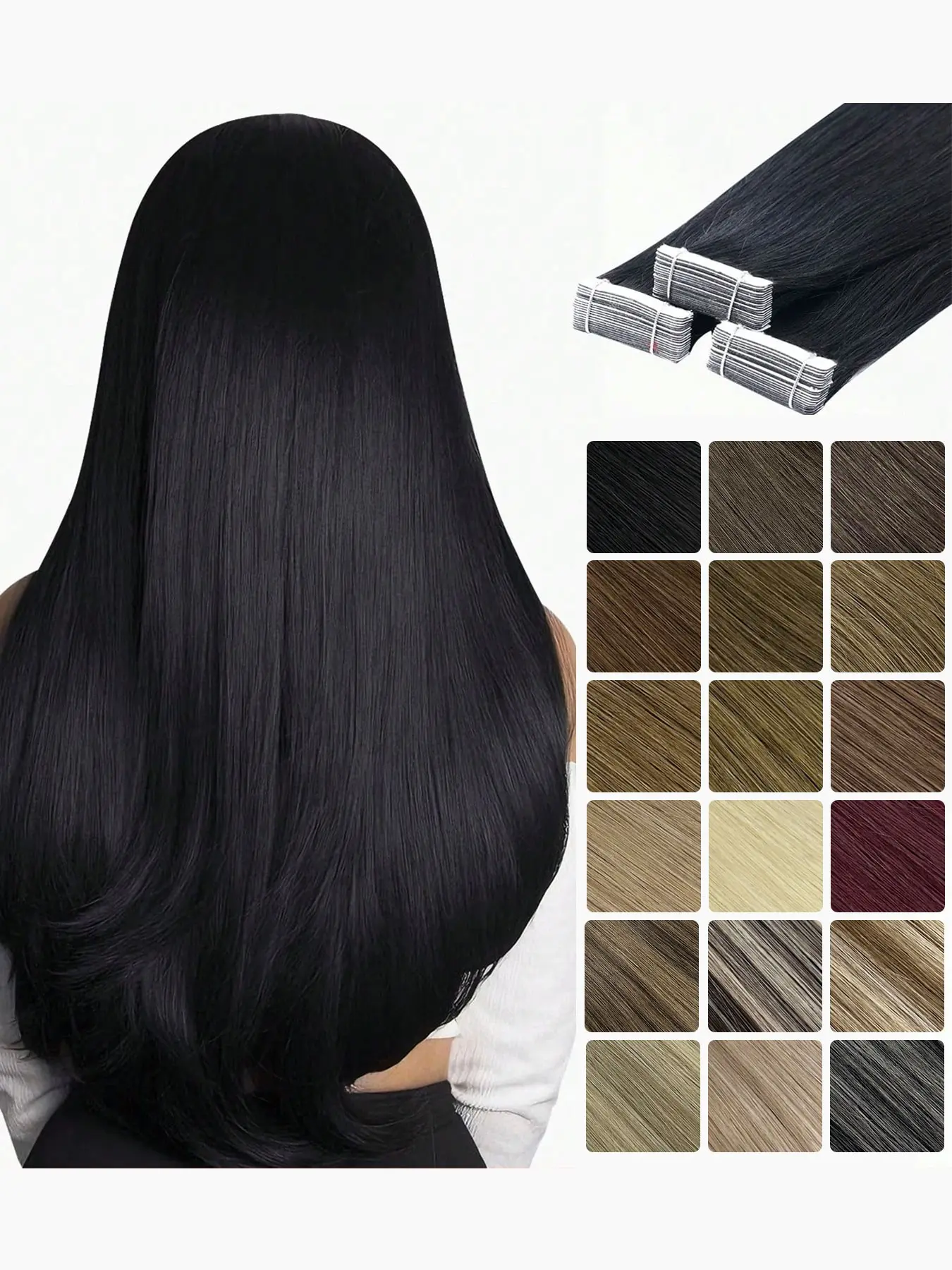 [Trial Size] Tape in Human Hair Extensions Natural Straight Hairpiece, 18inch 20inch 22inch 24inch 10pcs/25g, #1 Jet Black #1B Natural Black #NB Invisible Tape, Seamless Silky Straight Skin Add Length for Wedding Party Festival and Daily Use