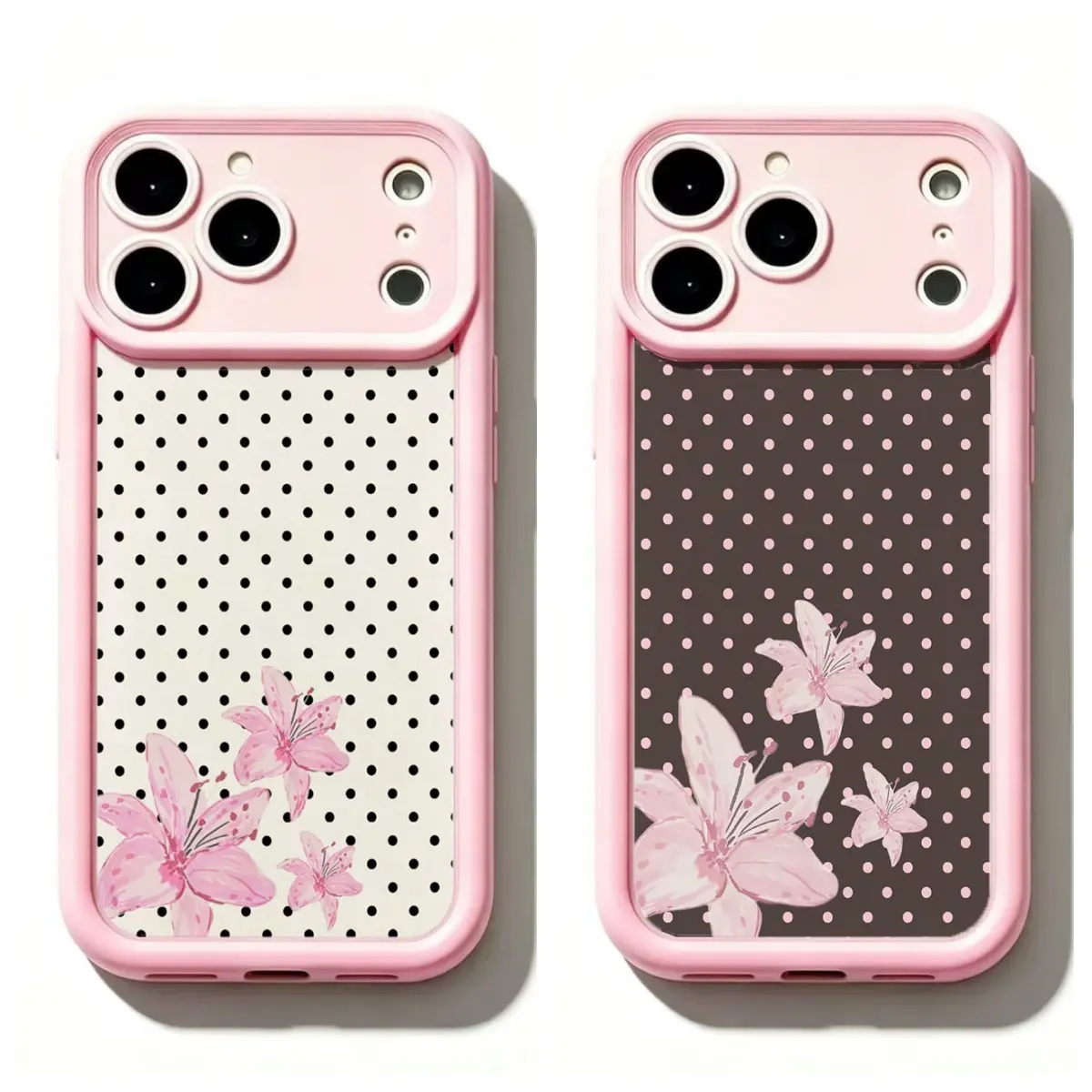 TY-Pink Lily Polka Dot Phone Case,Brown & Pink Polka Dot Lily Phone Case,Girly Polka Dot Flower Aesthetic Protective Cover For Compatible with iPhone 17 ProMax / 16 ProMax / 15 ProMax and Samsung Galaxy S26 Ultra / S25 Ultra Case,Gift for her/him
