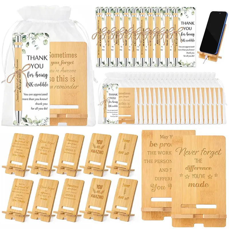 Inspirational Thank You Gift Sets， Wooden Phone Stands, Motivational Pens, Organza Bags, Thank You Cards, Multi-Item Party Favor Packs, Perfect Thank You Tokens for Coworkers, Appreciation Gift for Colleague Employee Staff