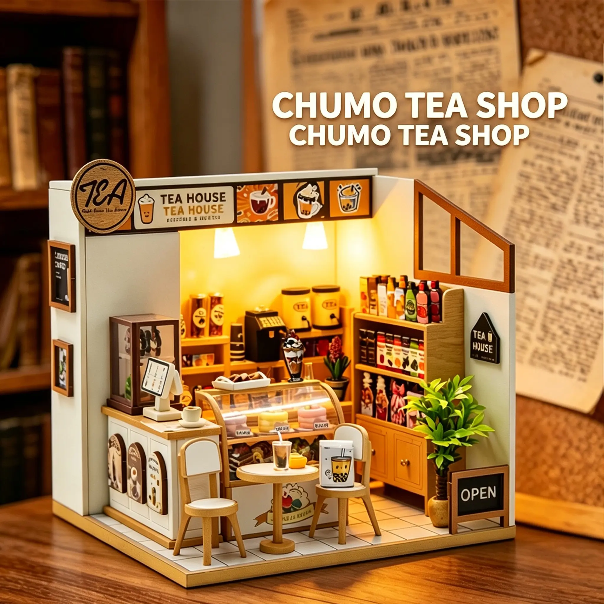 DIY 3D Book Nook Kit, Wooden Puzzle Model House, Handmade Miniature Dollhouse with Furniture, Creative Gift for Holidays