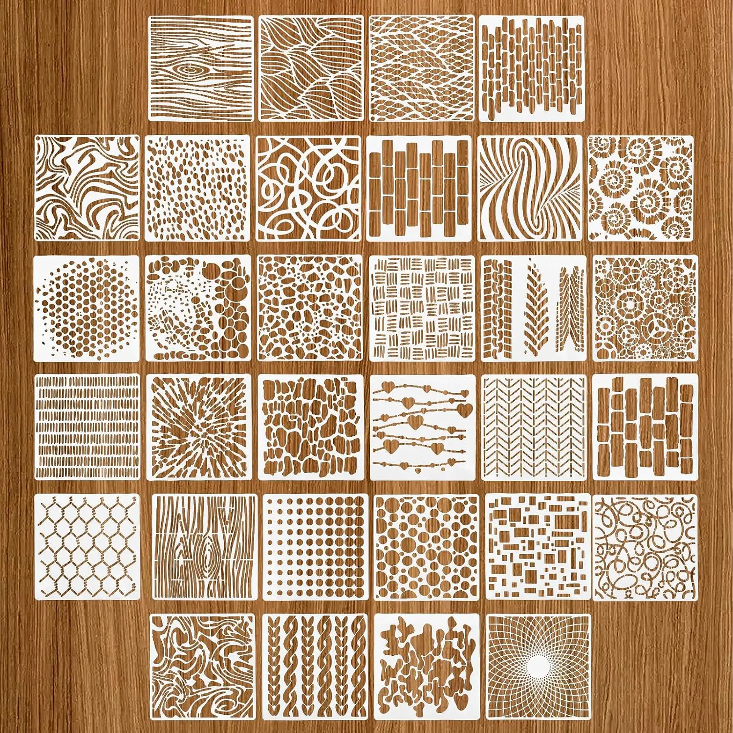 32 count Cubist Stencils for Crafts  6 X 6 Inch  Media Texture Stencils for Painting   Wall Canvas Brick Layered   Art Stencils for Card Making