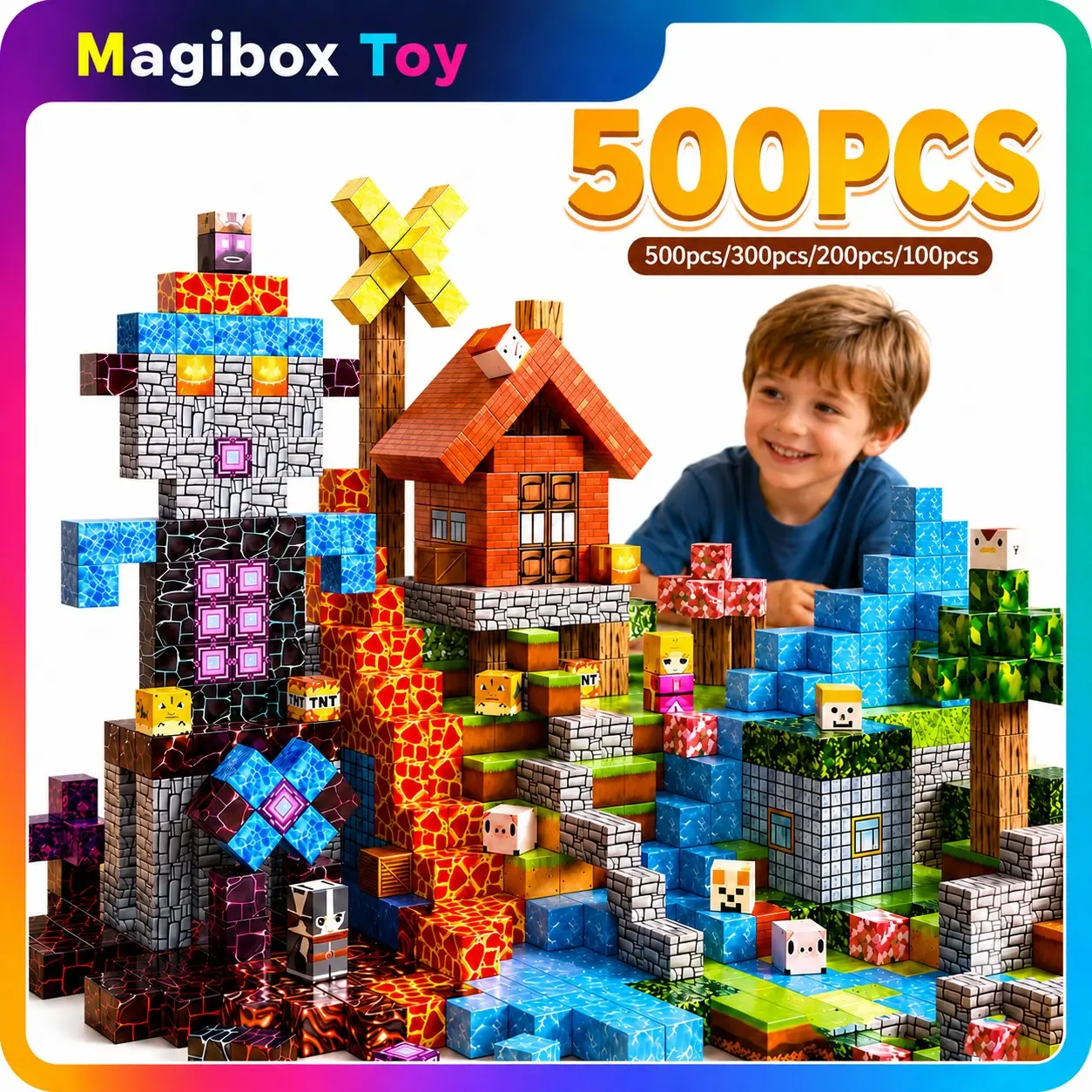 500pcs Magnetic Building Blocks Kit, Building Block Sets, Random Patterns, Stem Montessori Toy, Creative 3D Construction, Birthday Gift for Kids Ages 3-8