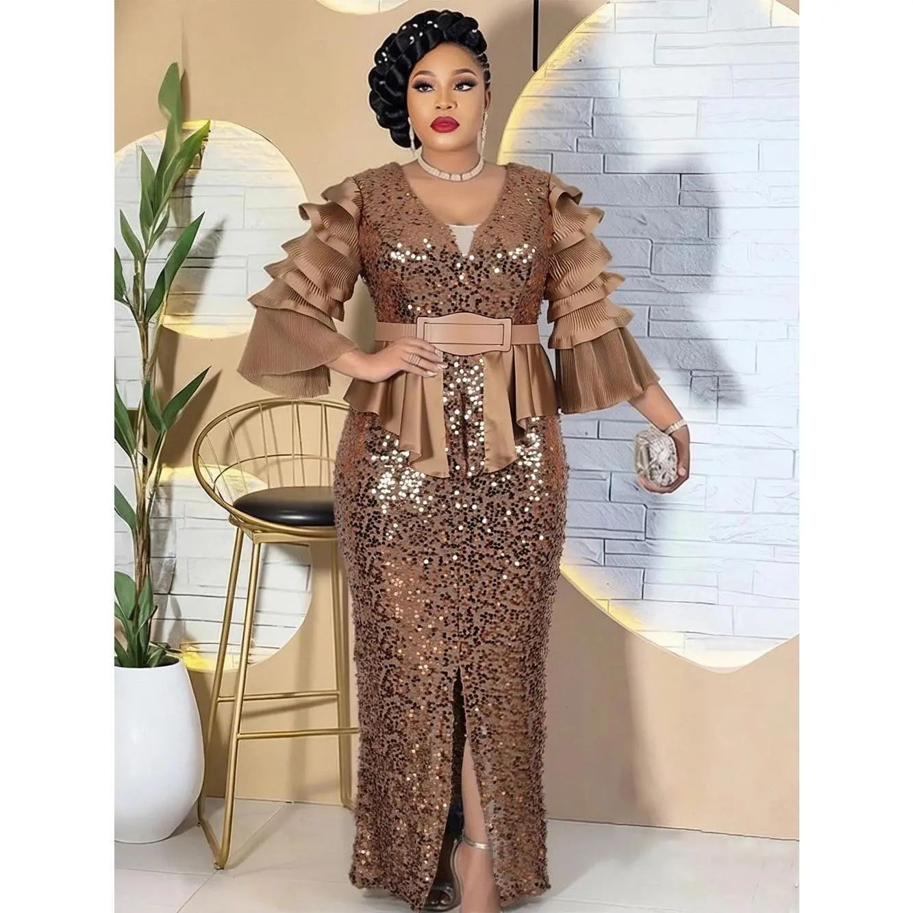 Elegant Women Luxury Sequin Dresses Turkey African Dashiki Clothing Mermaid Dress Party Prom Evening Gowns Robe Africaine Femme