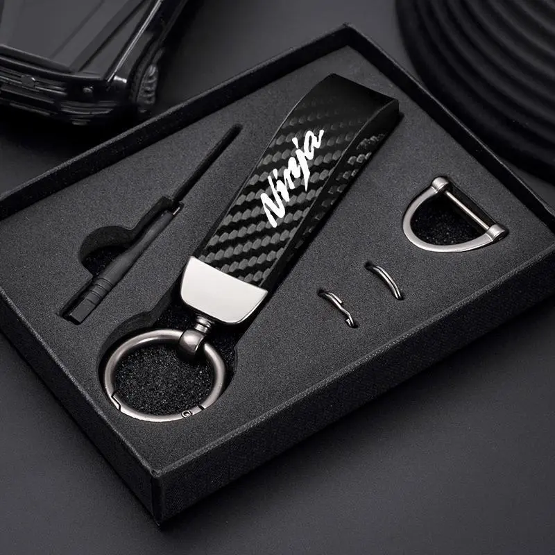 Car Carbon Fiber Style Keychain Microfiber Leather Key Chain For Kawasaki Z400 Z900 Z800 Z750 Z1000 Z650 Z300 ZX10R ZX6R ER6N