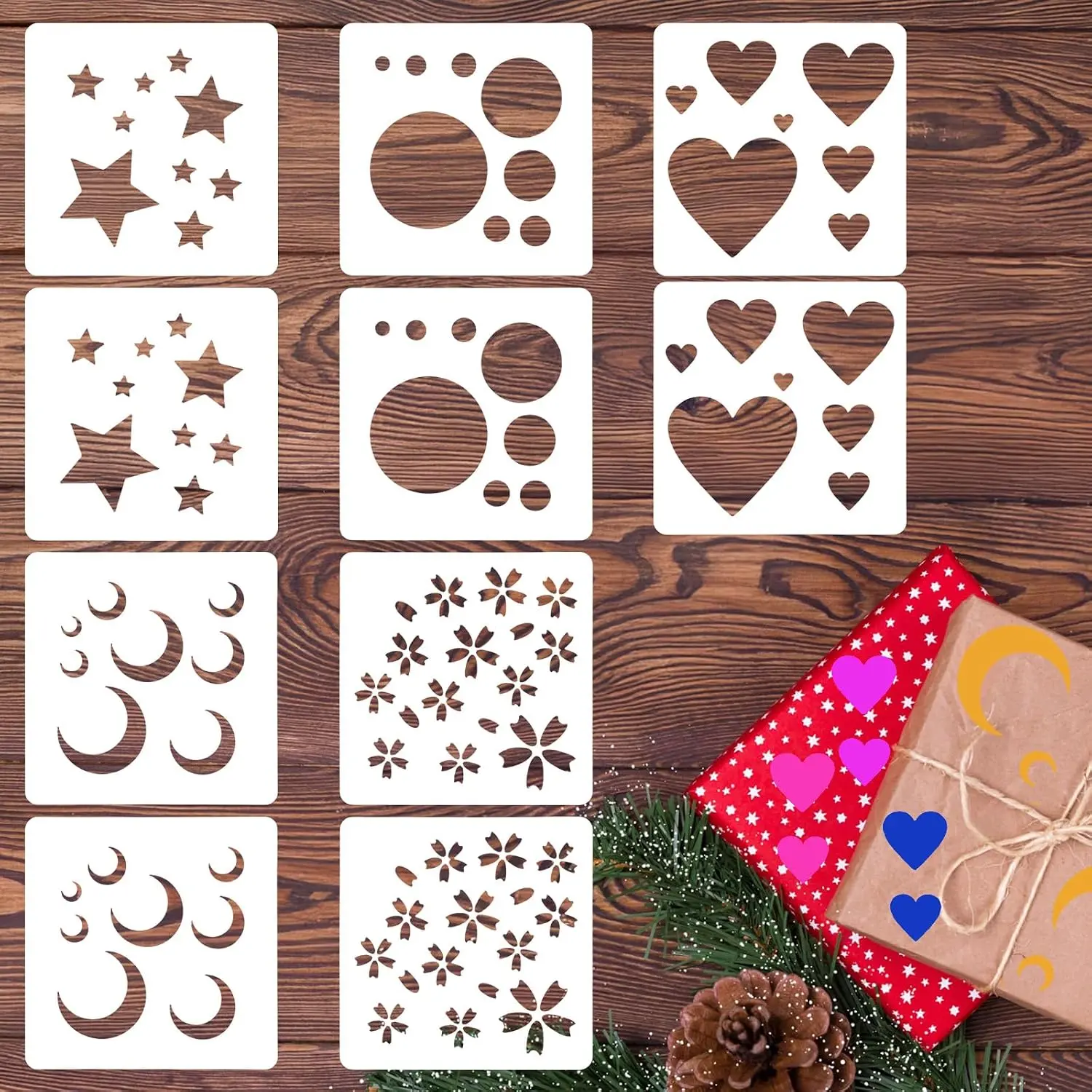 DIY Moon Painting Stencils, 10-Count 5 Styles Modern Crafting Tools, 3.93In Flexible PVC with Smooth Edges for Wall, Fabric, Canvas Decor Projects (Toys & Hobbies, Scrapbooking & Stamping)
