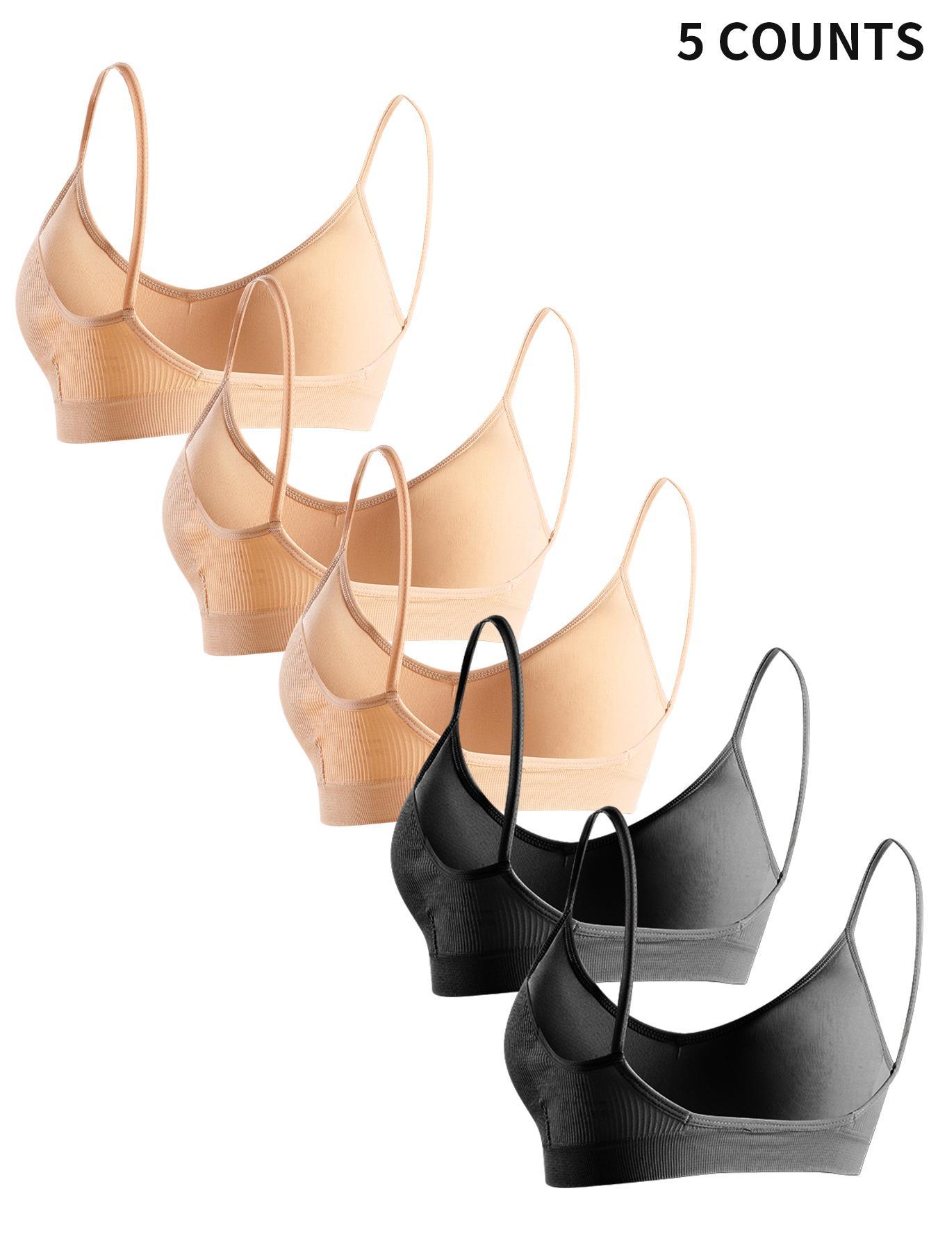 Women's Solid Ribbed Wireless Bra, Casual Padded Push-Up Bra, Soft Comfy Breathable Lingerie Top for Daily Wear, Underwear