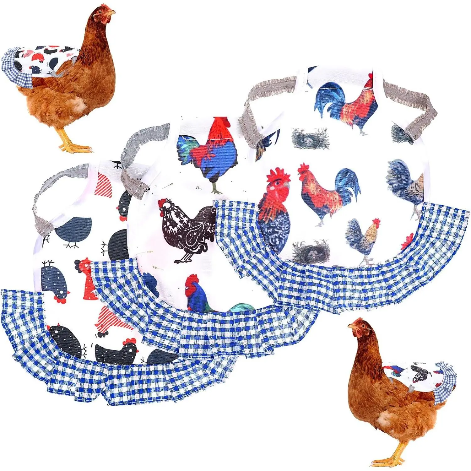 3Pcs Waterproof Elastic Printed Chicken Hen Saddles - Backyard Fit Feather Guard Protective Vest for Backyard Chickens