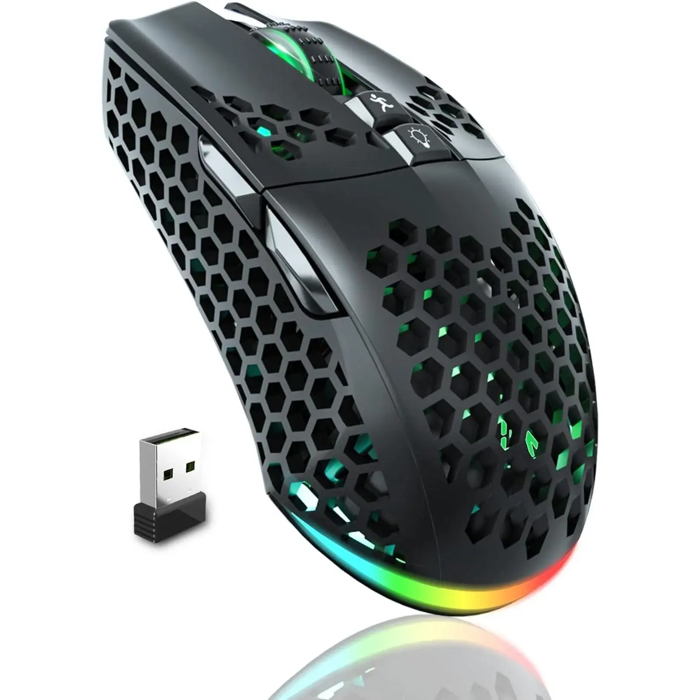 SM600  Shell Gaming  ,Tri-Modes BT/2.4G /Type-C Wired Gamer  with 2 Side Buttons, Macro Programmable and RGB Light for PC//Laptop,Black