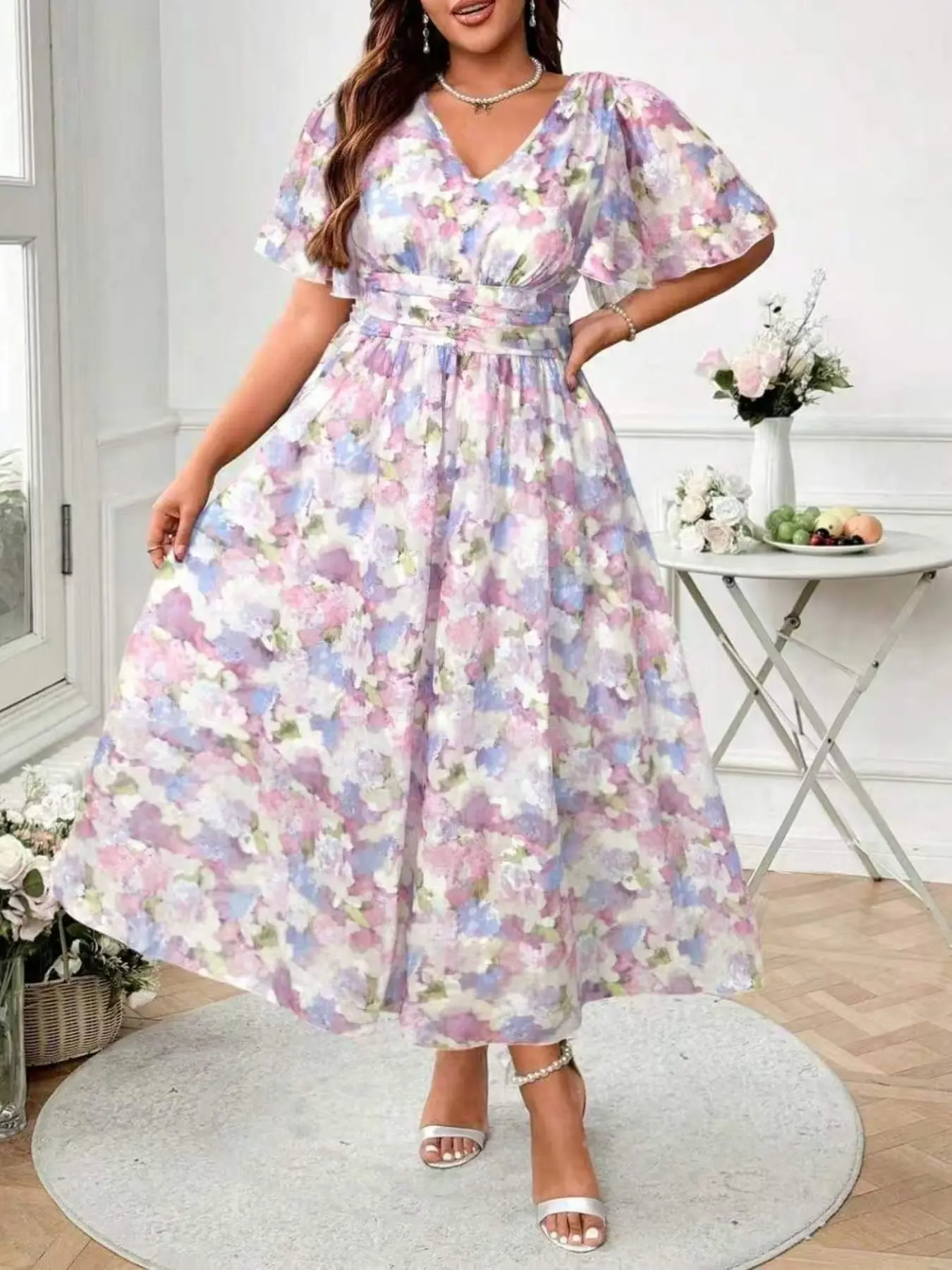 Women's Plus Size Spring Summer Fashion Casual Elegant Lightweight Chiffon Dress, Stylish and Comfortable, Perfect for Daily Wear