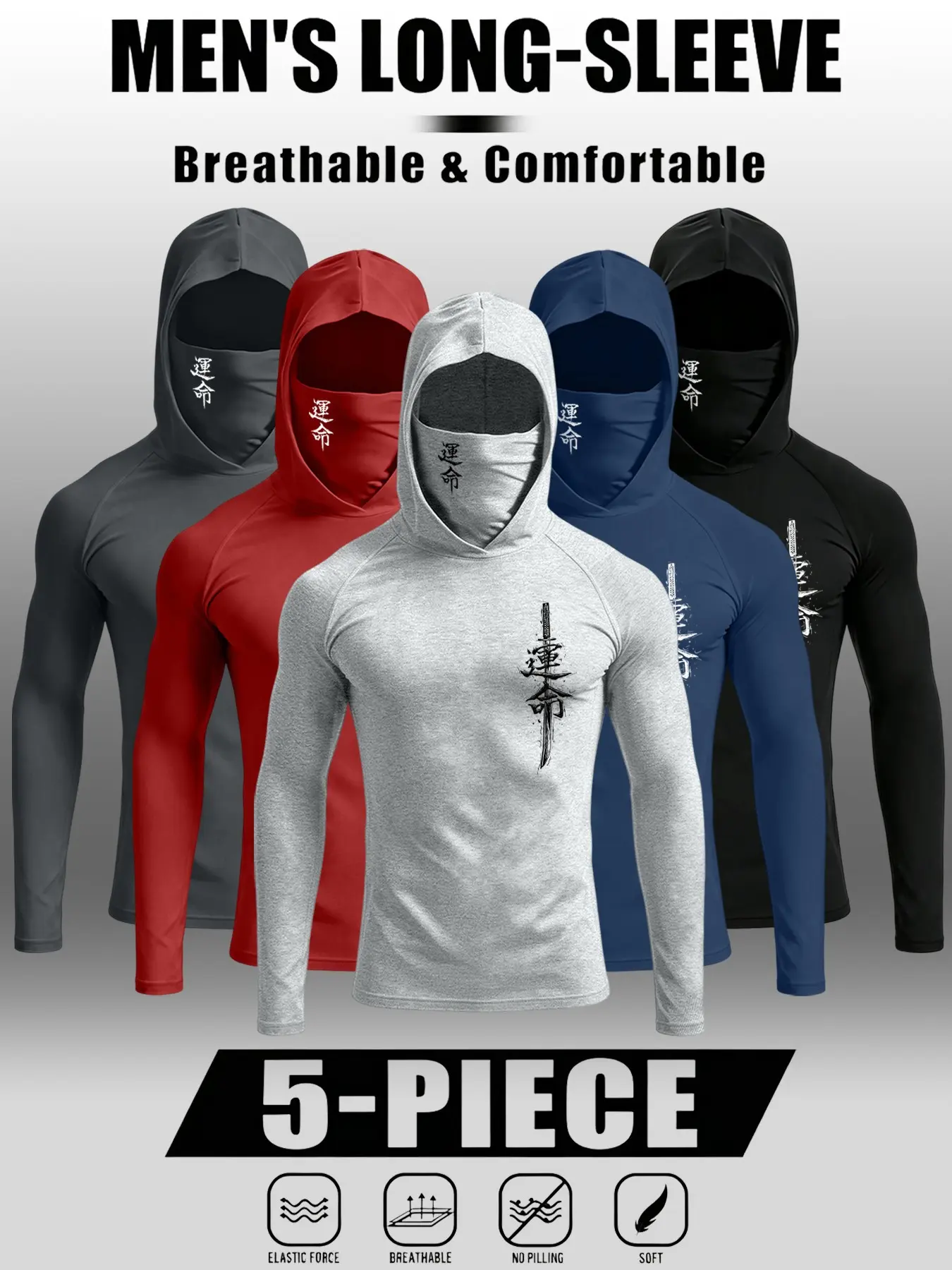 Men's Casual Long Sleeve Hooded T-Shirt, Comfortable Breathable Elastic Fabric, Multiple Colors, Ideal for Spring Fitness, Casual Breathable Sportswear