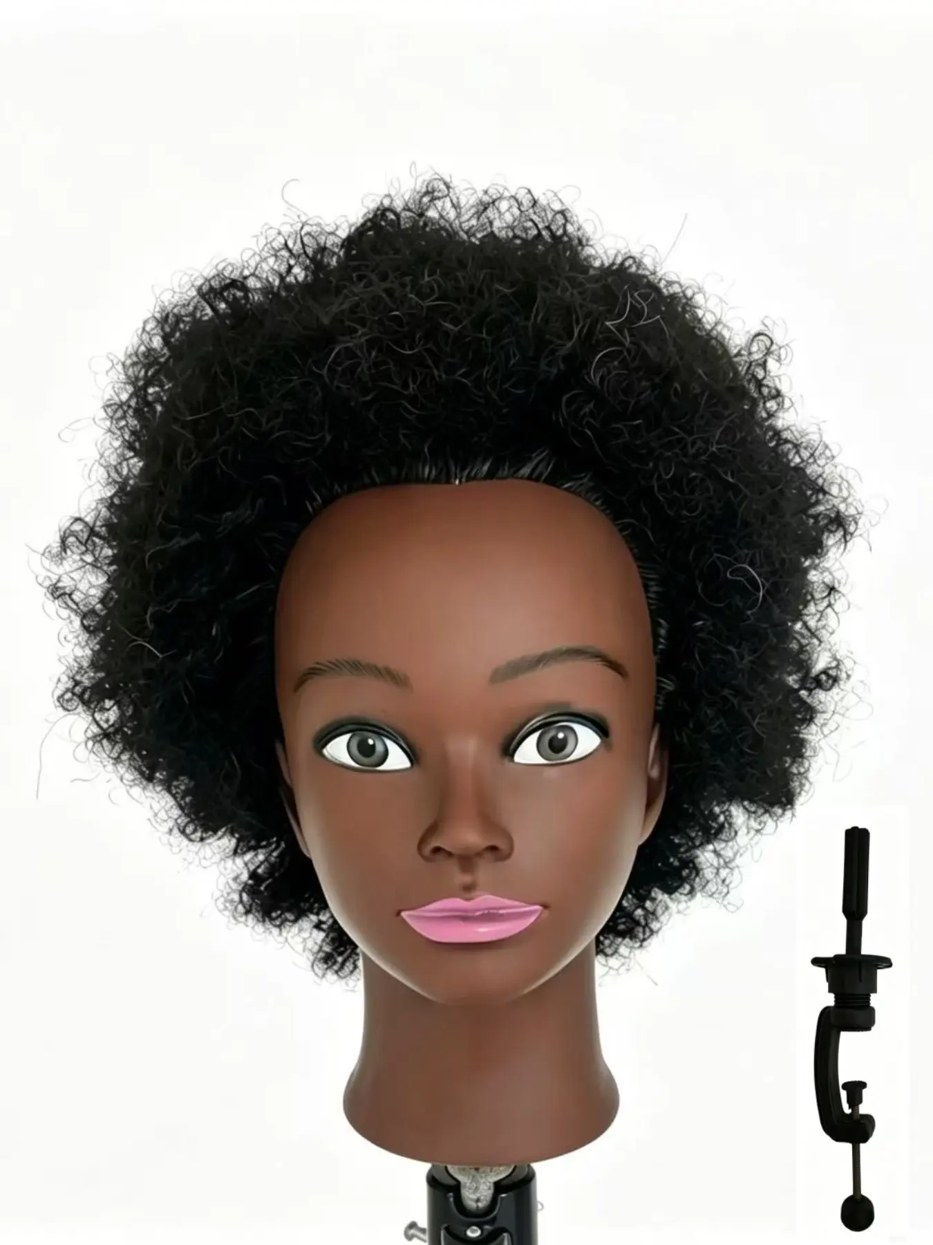 8-Inch Real Hair Mannequin Head for Hairstyling, Professional Trimming Practice, Free Clip Stand Included, Ideal for Barbershop Training