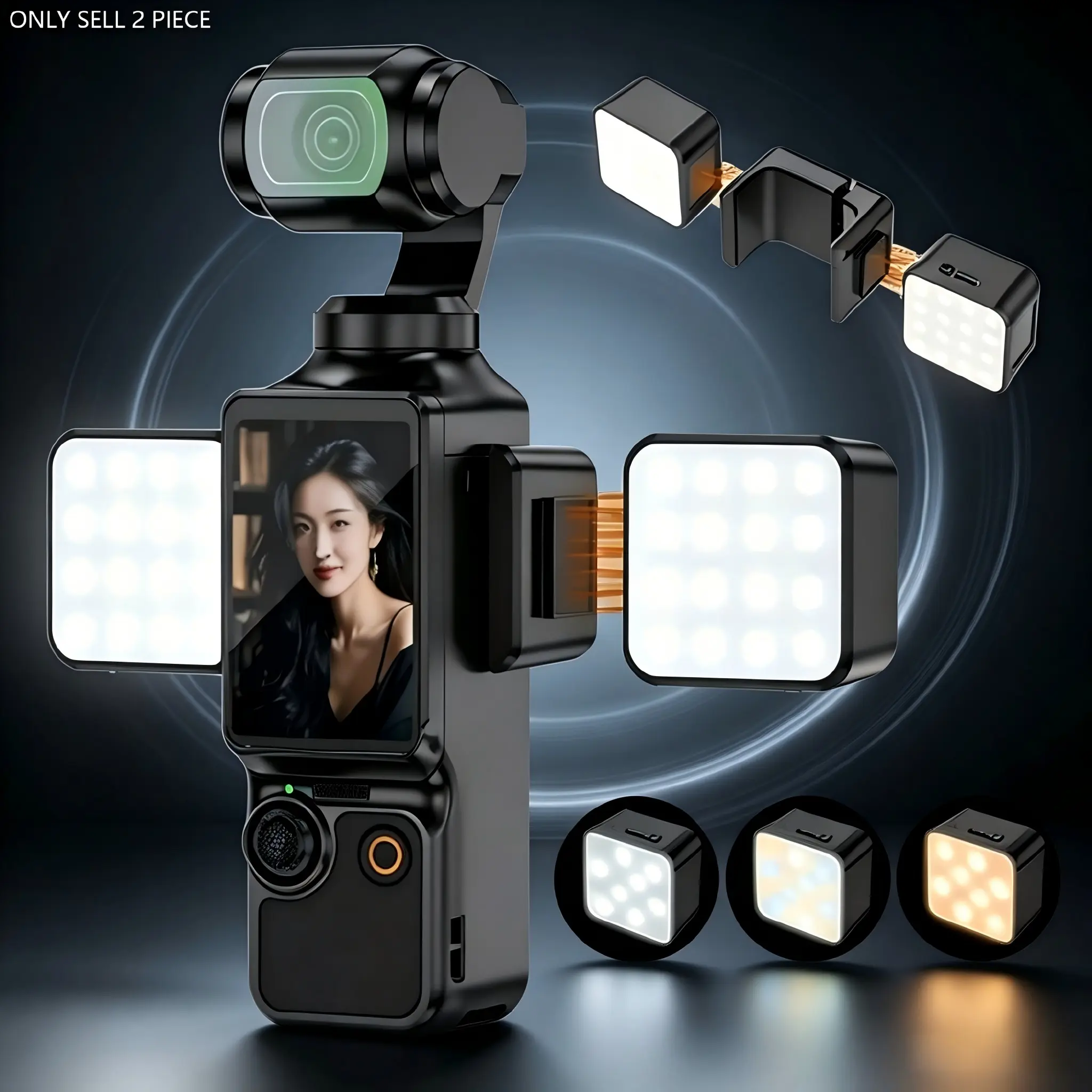 2-Pack Magnetic Mini LED Light Accessories for Pocket 3, Portable Fill Light, Dimmable Fill Light for Video Shooting, supports 3 color modes and brightness adjustment, ideal for selfies and Vlog recording