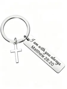 1 Pc, Christian inspirational keychain, cross pendant, stainless steel engraved with "I will always be with you. Matthew 28:20". Suitable for both men and women as religious gifts, applicable for keychains and backpack decorations, Keychain for Bags
