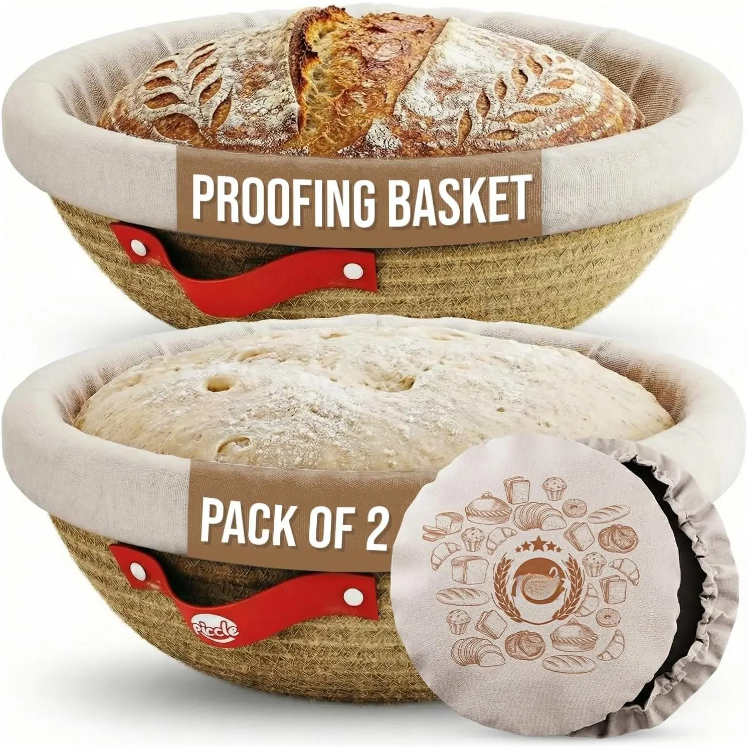 Banneton Bread Proofing Basket, 2 Round Sourdough Banneton Baskets | With Liners and Covers Included