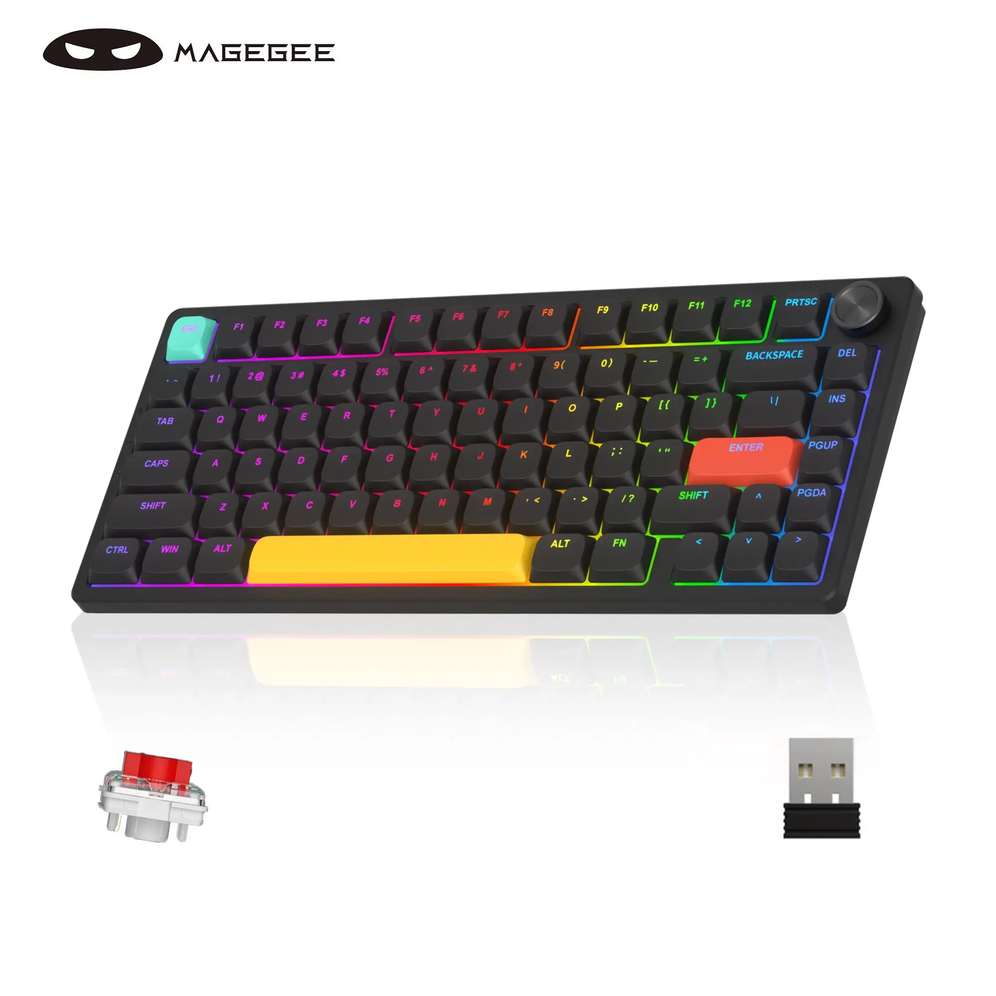 MageGee Moon84 Low-Profile Wireless Illuminated Mechanical Keyboard, BT5.0/2.4GHz/USB-C Tri-Mode 75% Layout RGB Backlit Keyboard, PC Gaming Keyboard with N-Key Rollover, Linear Red Switch for Win/Mac Gaming & Office