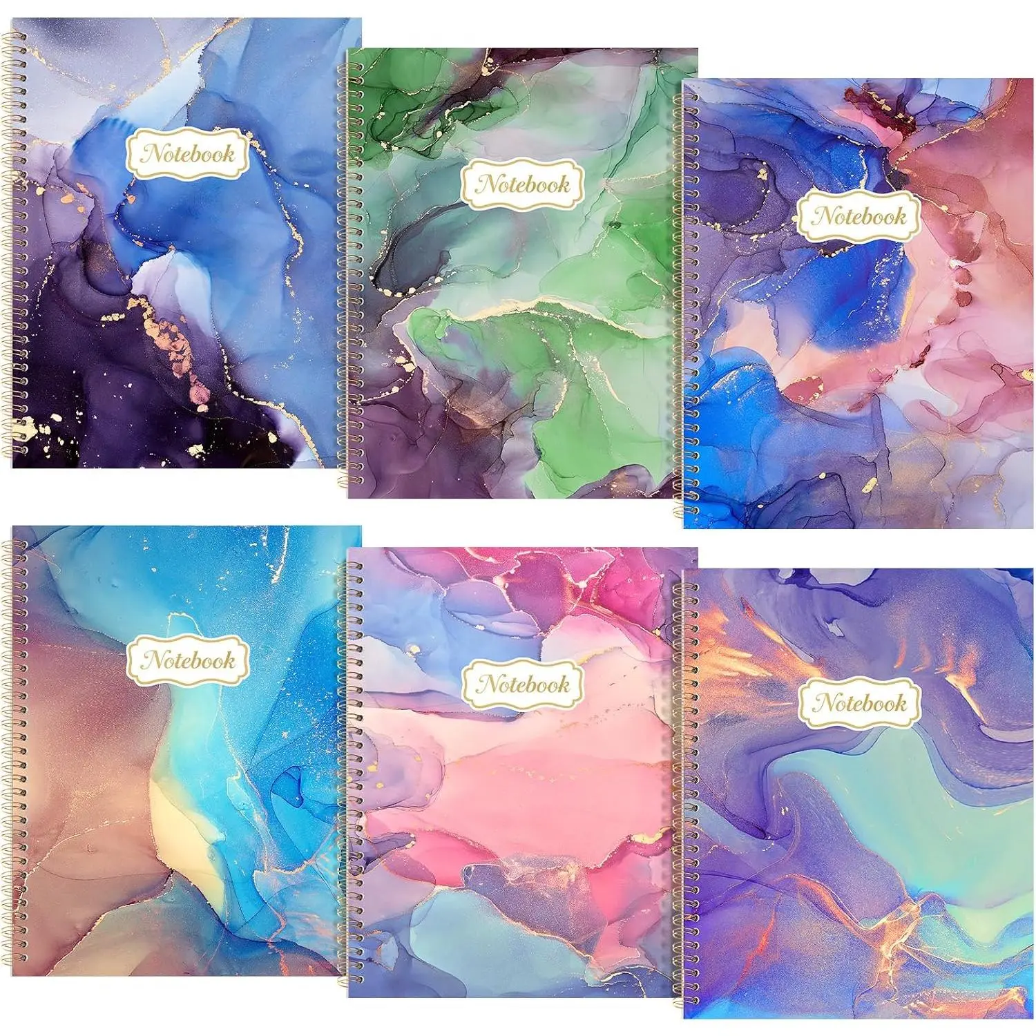 6 Pack Spiral Notebook College Ruled A4 Aesthetic Journaling Notebooks for Work School Office , 8.5 x 11 Inches, 120 Pages(Marble)