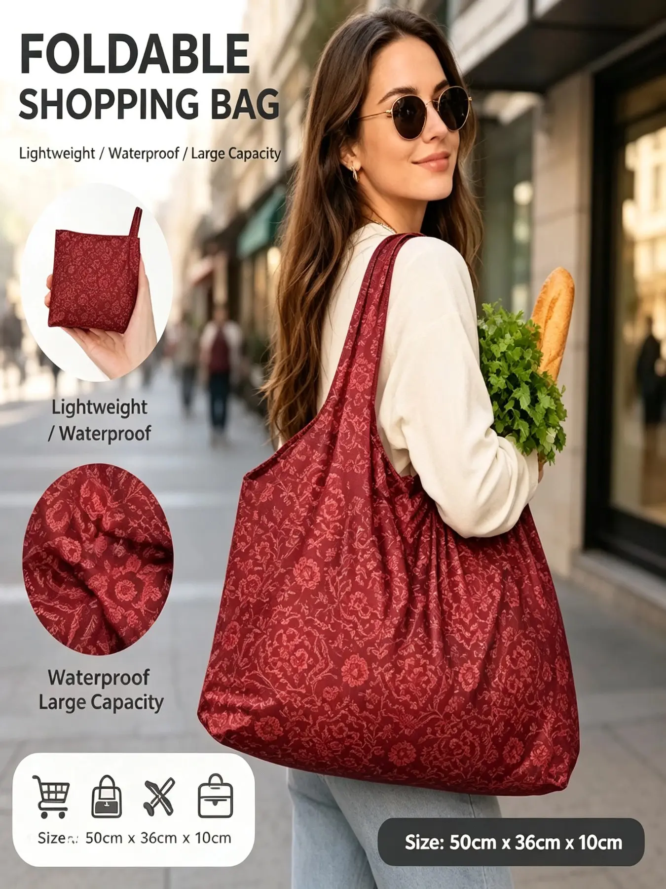 Foldable Large Capacity Portable Grocery Bag, Waterproof Nylon Tote Bag, Lightweight and Durable, Ideal for Daily Shopping and Travel, Foldable Shopping Bags