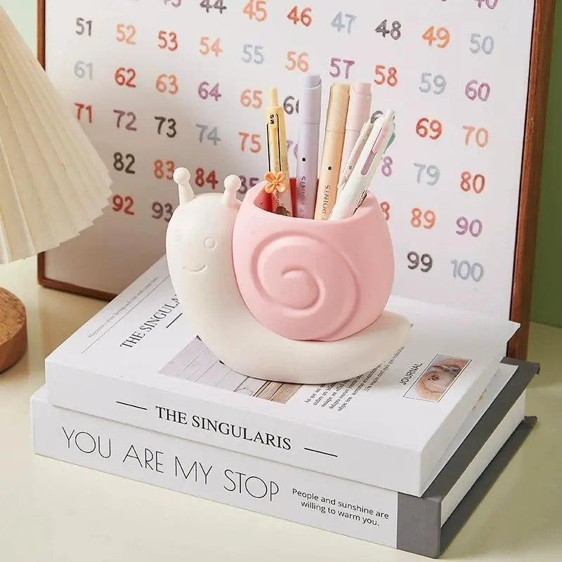 XZR Cute Pen Container Holder Snail-shape Desk Decoration Stocking Stuffers Creative Multi-Functional Pen/pencil Holder Desk Organizer Accessory Makeup Storage Office Home Art Supply Nice Gift (Pink)