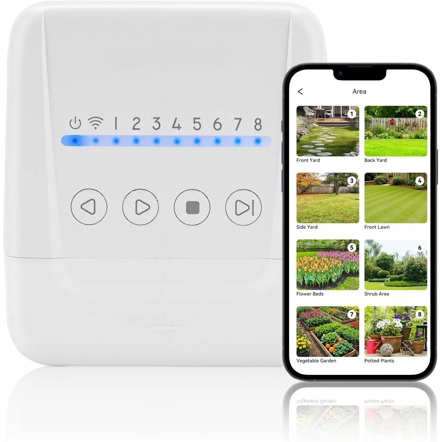 8-Zone WiFi Outdoor Rectangular Sprinkler Controller, Irrigation Device with APP Control, Local Weather Intelligence, Rain Delay, 24VAC Compatibility, Snap-Wire Easy DIY Installation for Garden