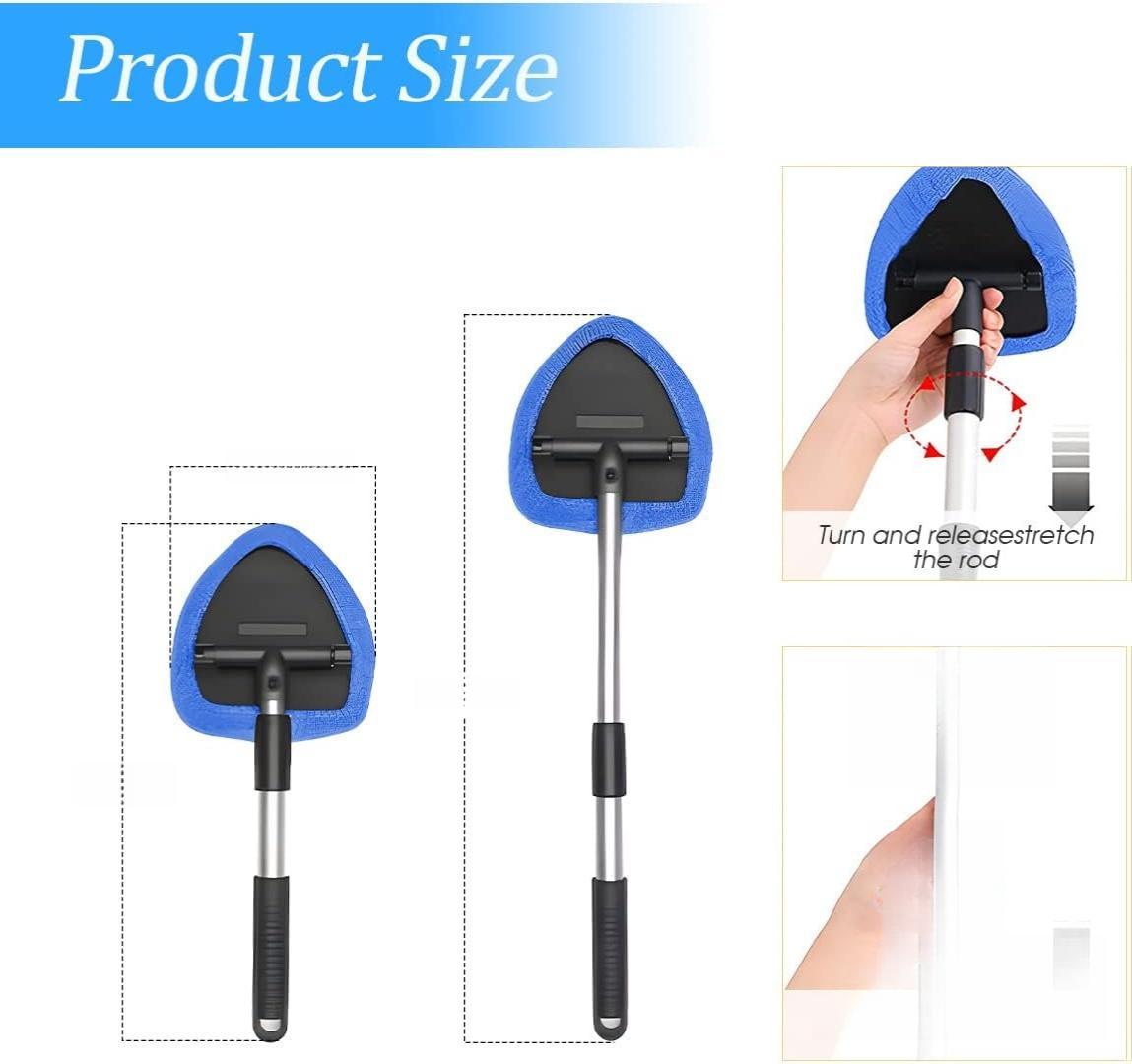 Windshield Cleaning Tool, Car Window Cleaner with Extendable Long Handle and 4 Washable Reusable Microfiber Pads, Auto Interior Exterior Glass Wiper Cleaning Kit Universal for Office and Home (Blue)