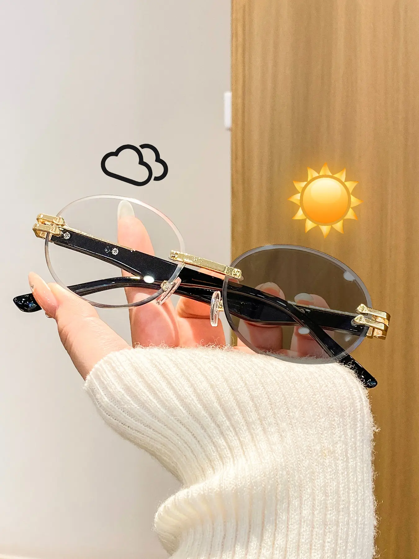 Women's Round Frameless Photochromic Glasses, Elegant and Versatile, Perfect for Office, Daily Use, Dating, Photography