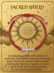 Cross Red String Bracelet - Adjustable Faith Protection Jewelry for Luck & Blessing, Elegant Rhinestone Crucifix Charm Bracelet, Handmade Minimalist Religious Gift for Men and Women, Daily Wear Spiritual Protection Accessory, Crystal Bracelets