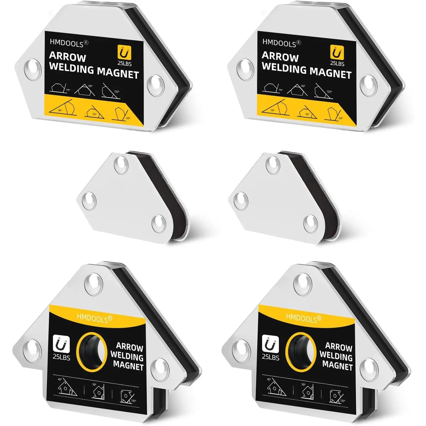 6-Piece Small Magnetic Holder Set with 25LB & 10LB Clamps, 2 Hexagon Shapes, 2 Mini Magnets, Beginners-Friendly Tools for Car & Ferro Metals, Instant Attach Multiple Angles Hardware Accessories