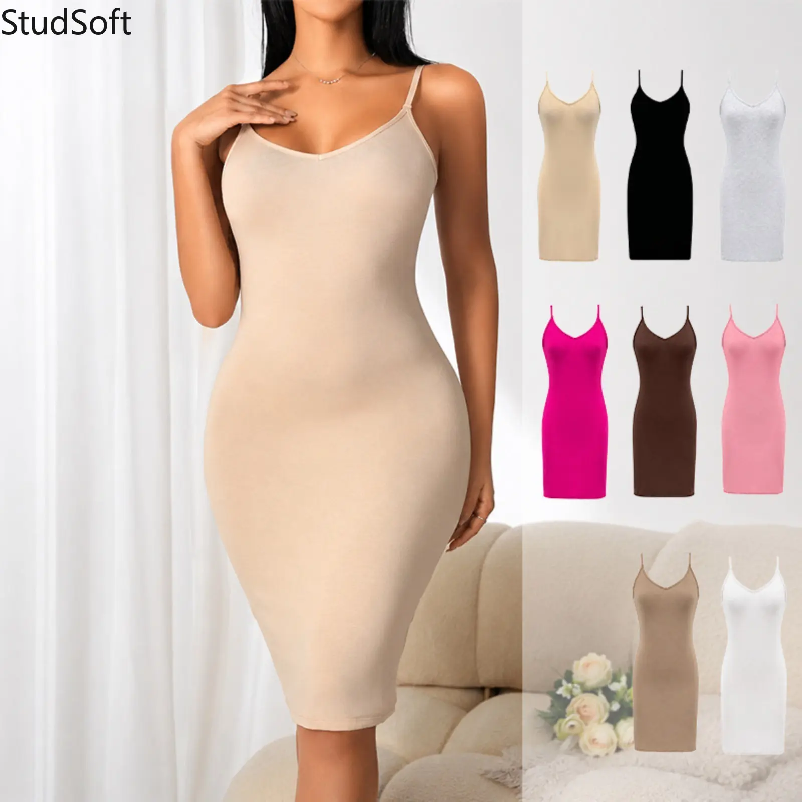 Women's Slip Dress Seamless Cami Bodycon Dress Stretch Camisole Nightgown Full Slip Undershirt Clubwear