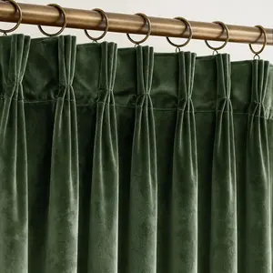 Olive Green Pleated Velvet Blackout Curtains 84 inches Long 2 Panels Set Thermal Insulated Triple Pinch Pleat Velvet Drapes Room Darkening Thick Luxury Mod
