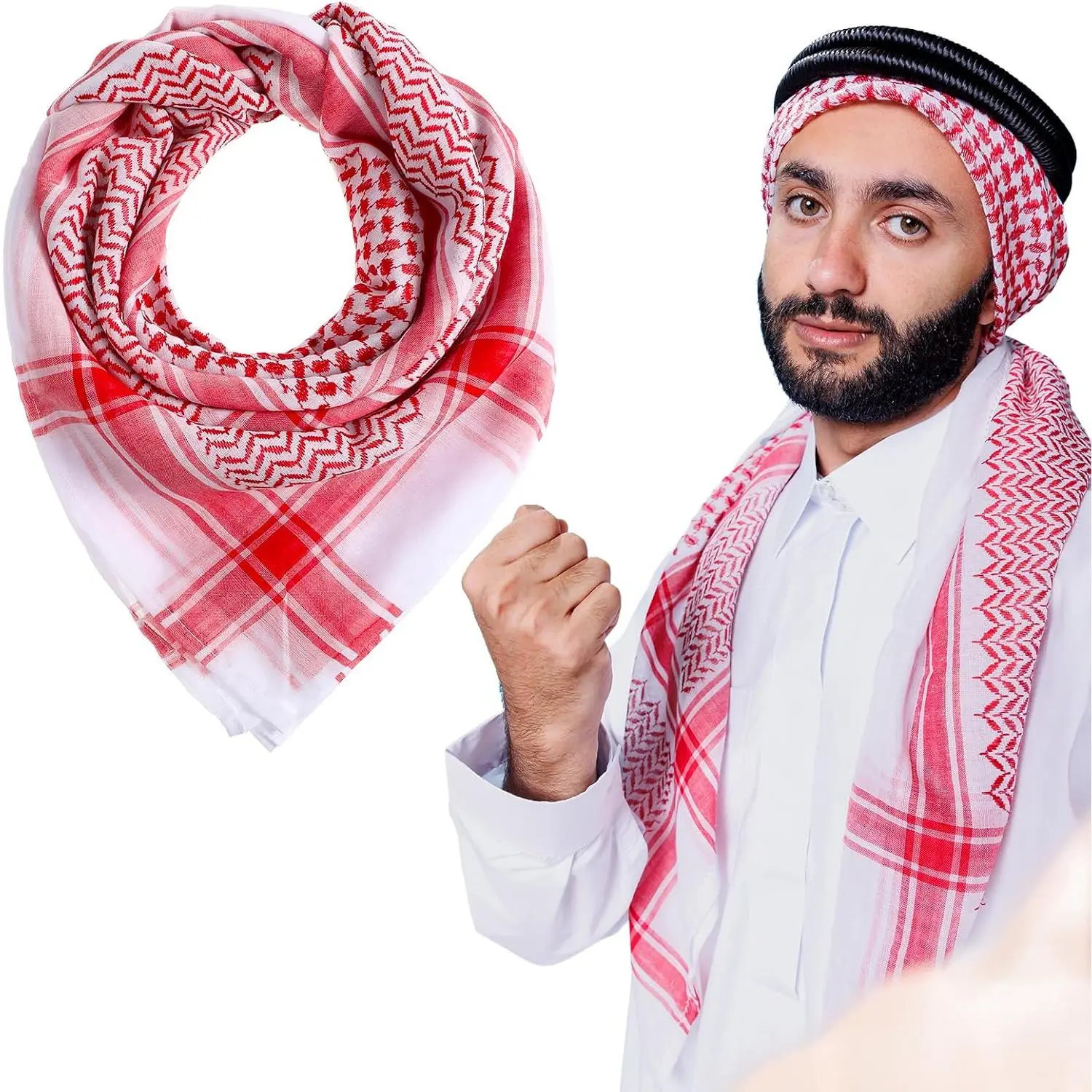Arab  Scarf for Men, Keffiyeh Arab Shemagh Turban, Red Striped Palestine Muslim  Scarf for Men Women Sheikh Muslim Turban Saudi Dubai Headwear