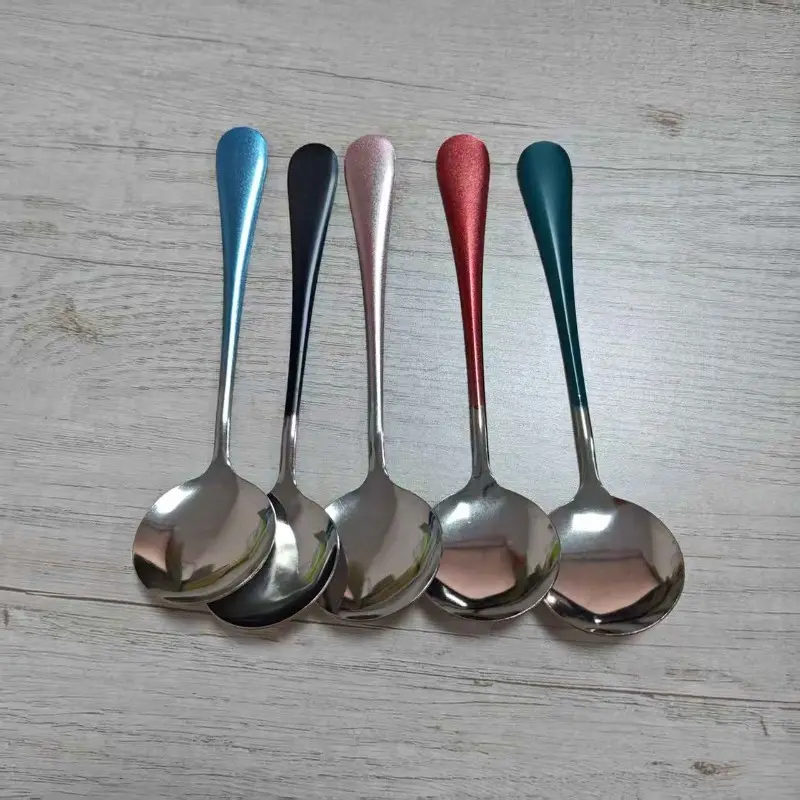 Stainless Steel Soup Spoon, 5 Counts Modern Thick Handle Cutlery Spoon, Dinner Metal Spoon for Soup, Cereal, Dessert, Milk, Tea, Coffee, Kitchenware, Utensils, Spoons Set