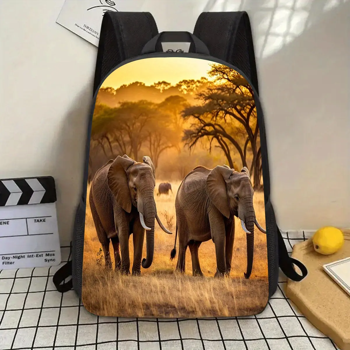 1pc Cute Unisex 17-Inch African Elephant Cartoon Backpack - Large Capacity, Lightweight Durable, Laptop Compartment, Water Bottle Holder, Adjustable Shoulder Straps, Youth School Bag, Unique Zip Gift for Family