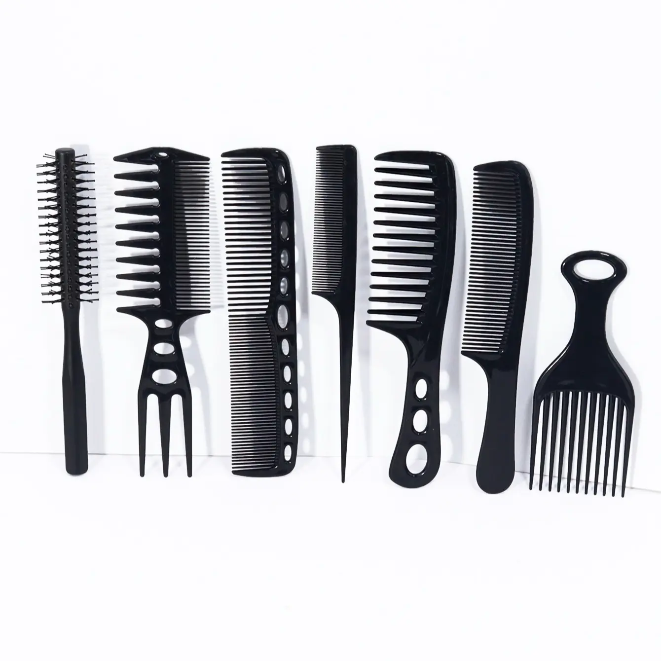 7-Piece Professional Haircut Comb Set, Nylon Wood Roll Comb, Wide Tooth Comb, Pointed Tail Comb, Fine Tooth Comb, Insert Comb, Salon Hairdressing Tools