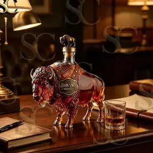 Hand Blown Borosilicate Glass Bison Whiskey Bottle 350ML, Cool Decor for Bars, Luxury Gift Idea, Unique Shape Whiskey Bottle Design