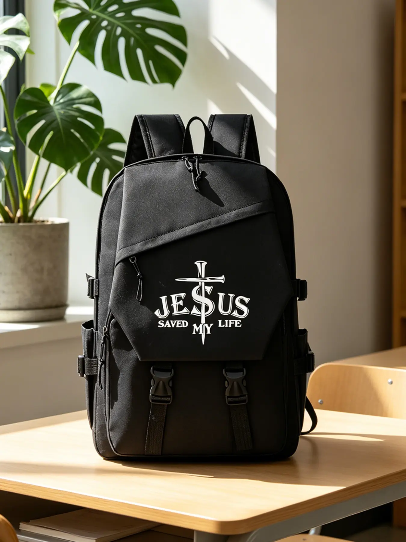 Men's Large Capacity Hiking Backpack, Daypack for Hiking, Jesus Saved My Life Cross Nail Print, Commuter Book Bag, Fashion Travel Bag, Weekend Camping, Campus Use, Gift for Men