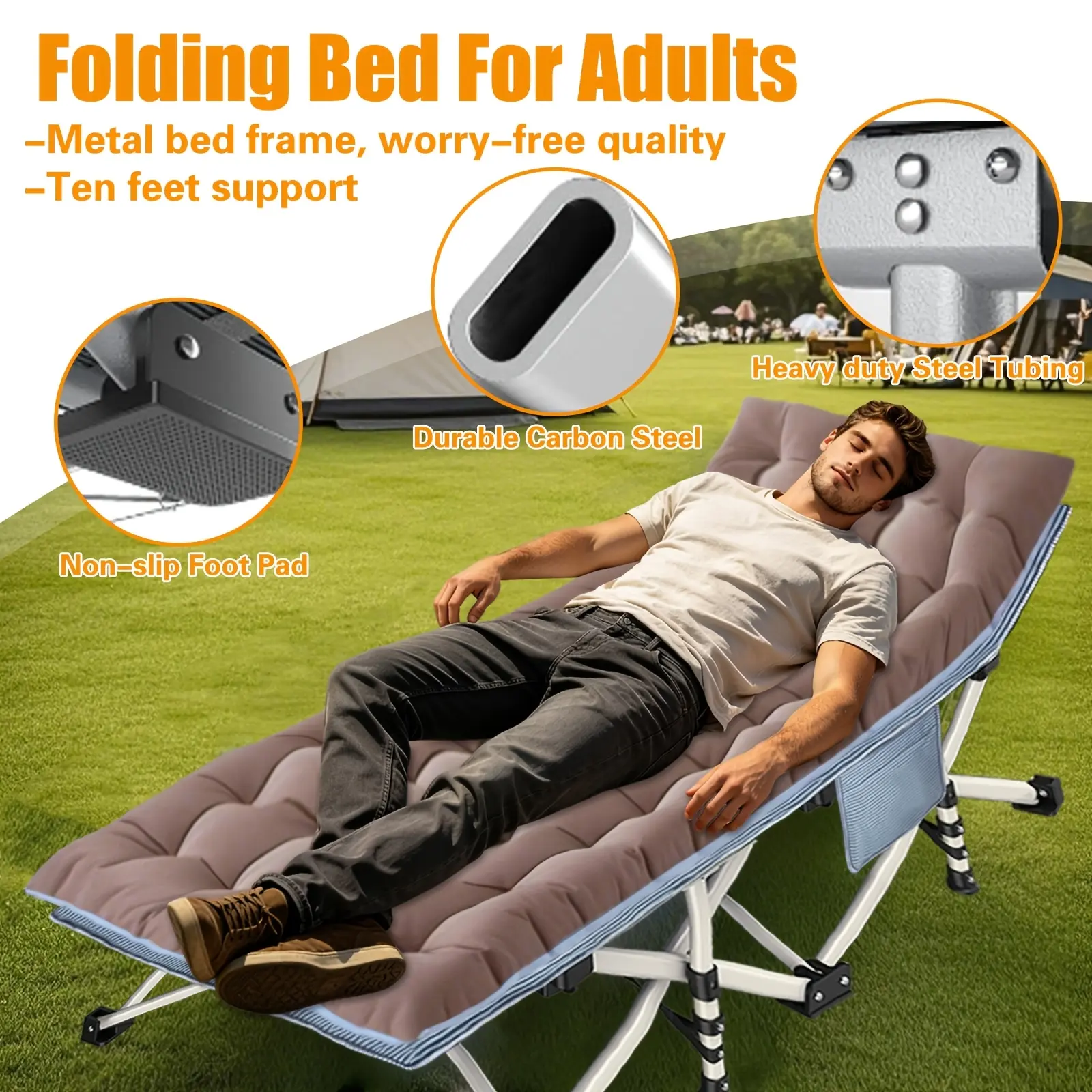 XXL Oversized Camping Cot with a 32-Inch Width, Featuring a Comfortable Mattress.Extra Wide Sleeping Cots for Camping Gear And Equipment.Heavy-Duty Folding Cot with Carry Bag, Portable for Adults Solely.Essential Outdoor Travel Furniture