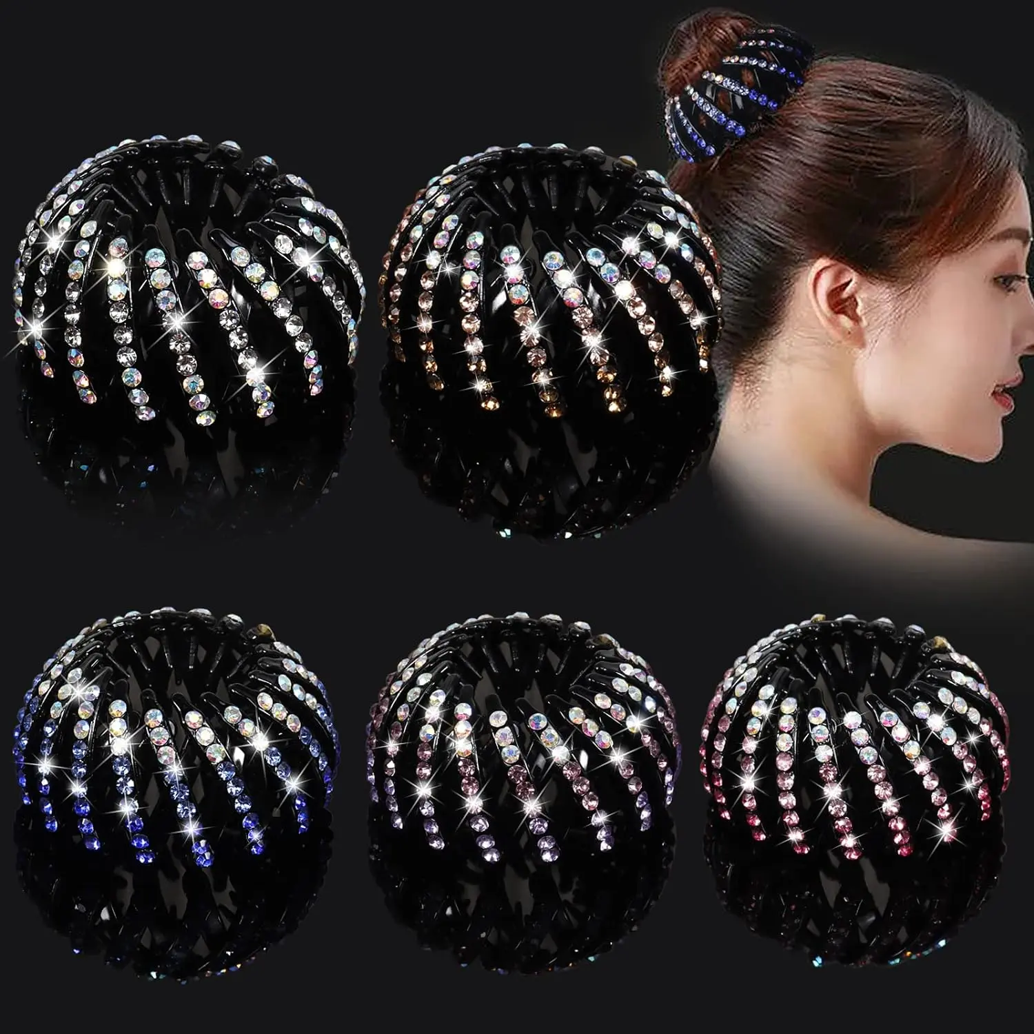 Expandable Bird Nest Hair Clips for Women and Girls, 5-Piece Set of Retractable Ponytail Holders and Bun Maker Accessories, Color-5