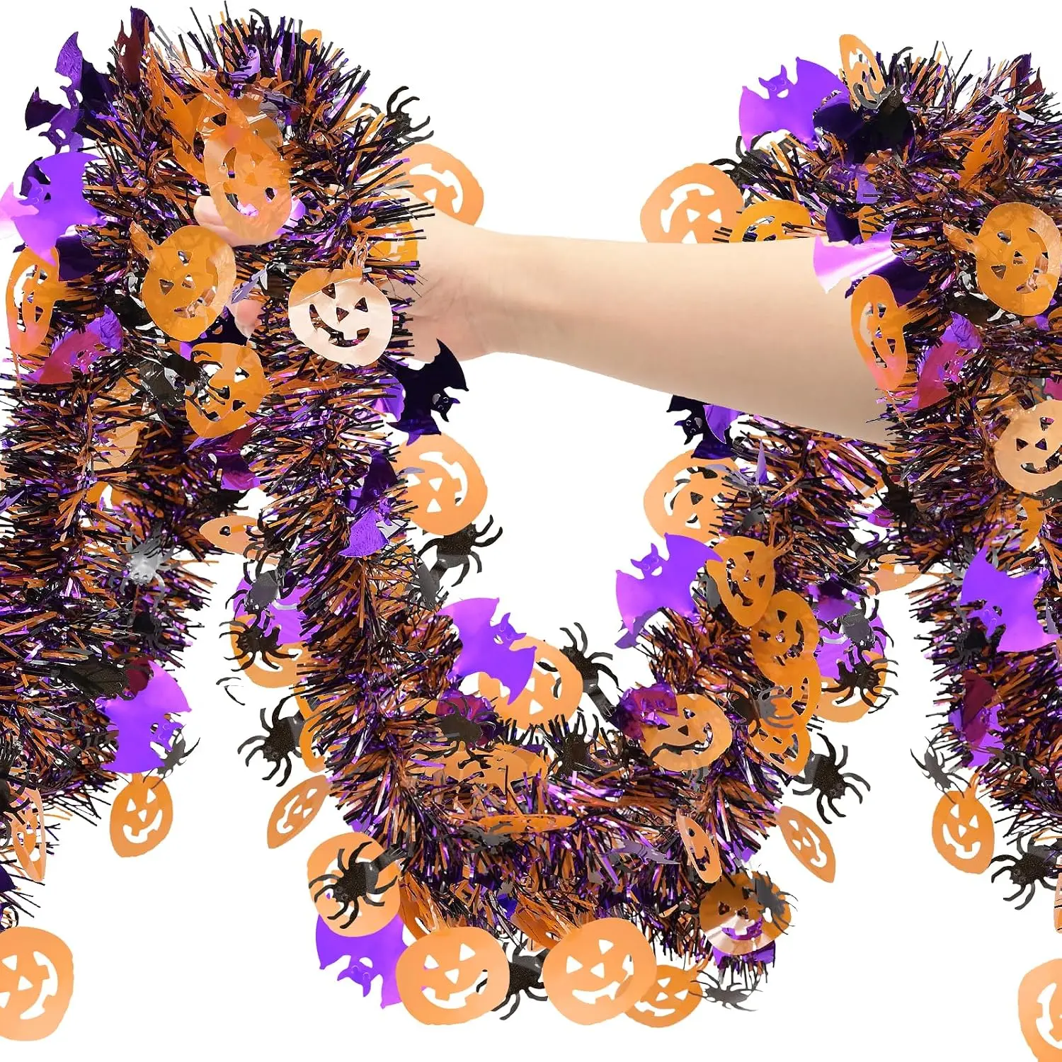Halloween Decorations Tinsel Garland Outdoor, 33 FT Halloween Indoor Tree Decorations with Pumpkin Black Spider  Bat, Shiny Metallic Twist Garland for  Party Decor