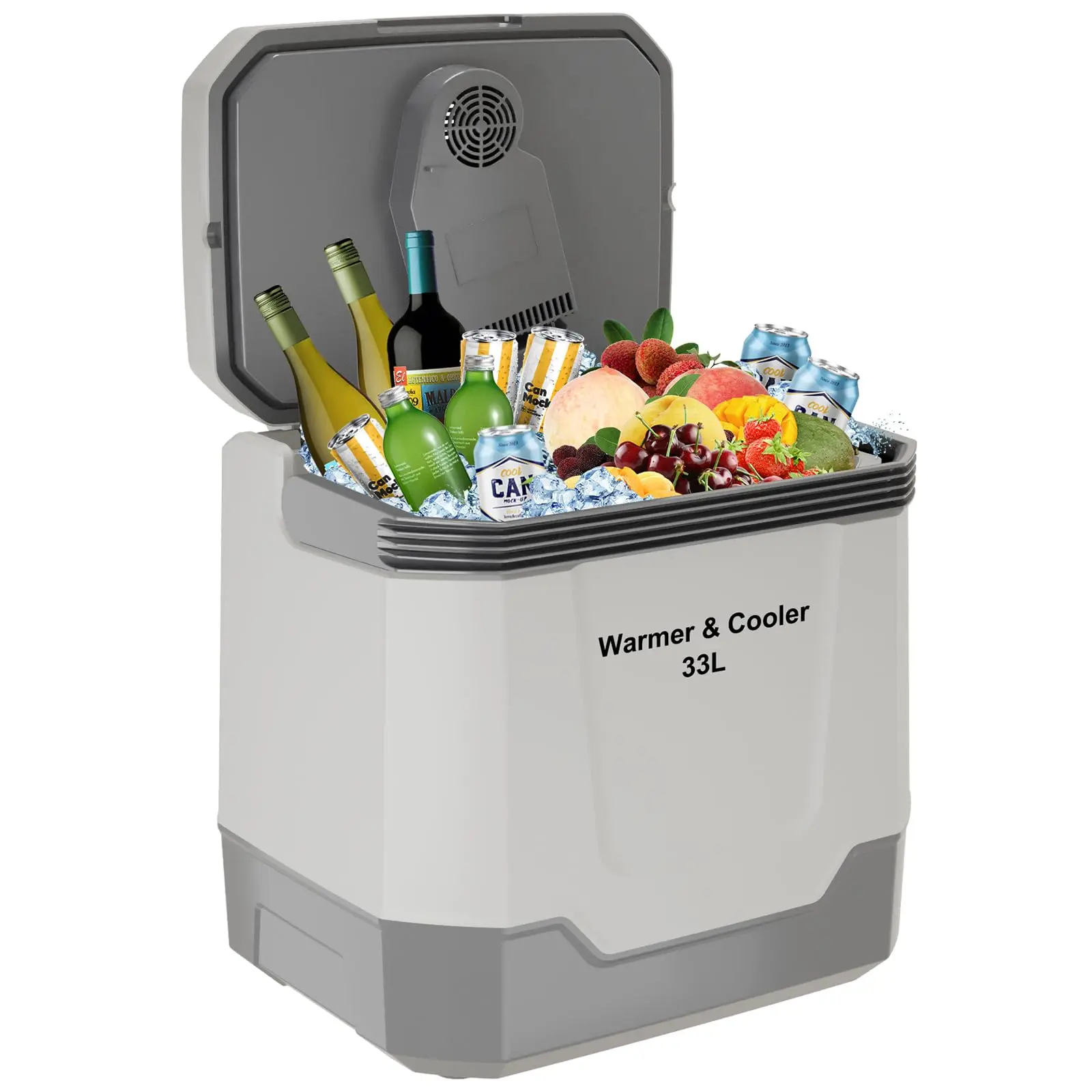 35 QT Electric Cooler & Warmer, Portable Car Refrigerator with Automatic Locking Handle, 12V for Vehicle & Trucks, 110V Home Power Cord, Plug In Cooler, Grey