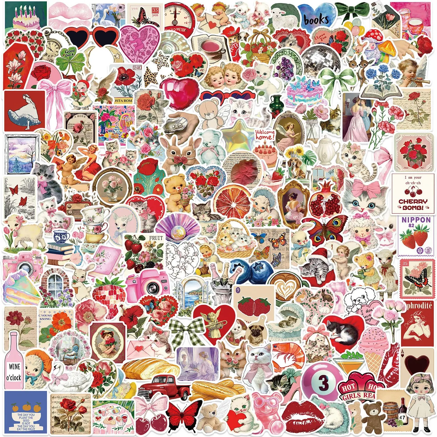 200 Retro Aesthetic Graffiti Stickers, DIY Decorative Waterproof Stickers for Phone Cases and Luggage, 200 Sheets Set, Decal Set