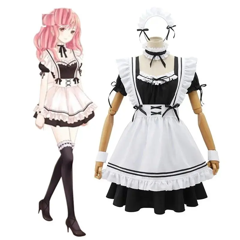 Women's Soft Print Lolita Maid Cosplay Costume - Lady's Anime Look Clothes, Plus Size Women's Clothes with Matching Accessories for Fashion Anime Shows, Fabric, High Quality, Cosplay Dress, Printed, Ring, All Season, Cosplay Outfit