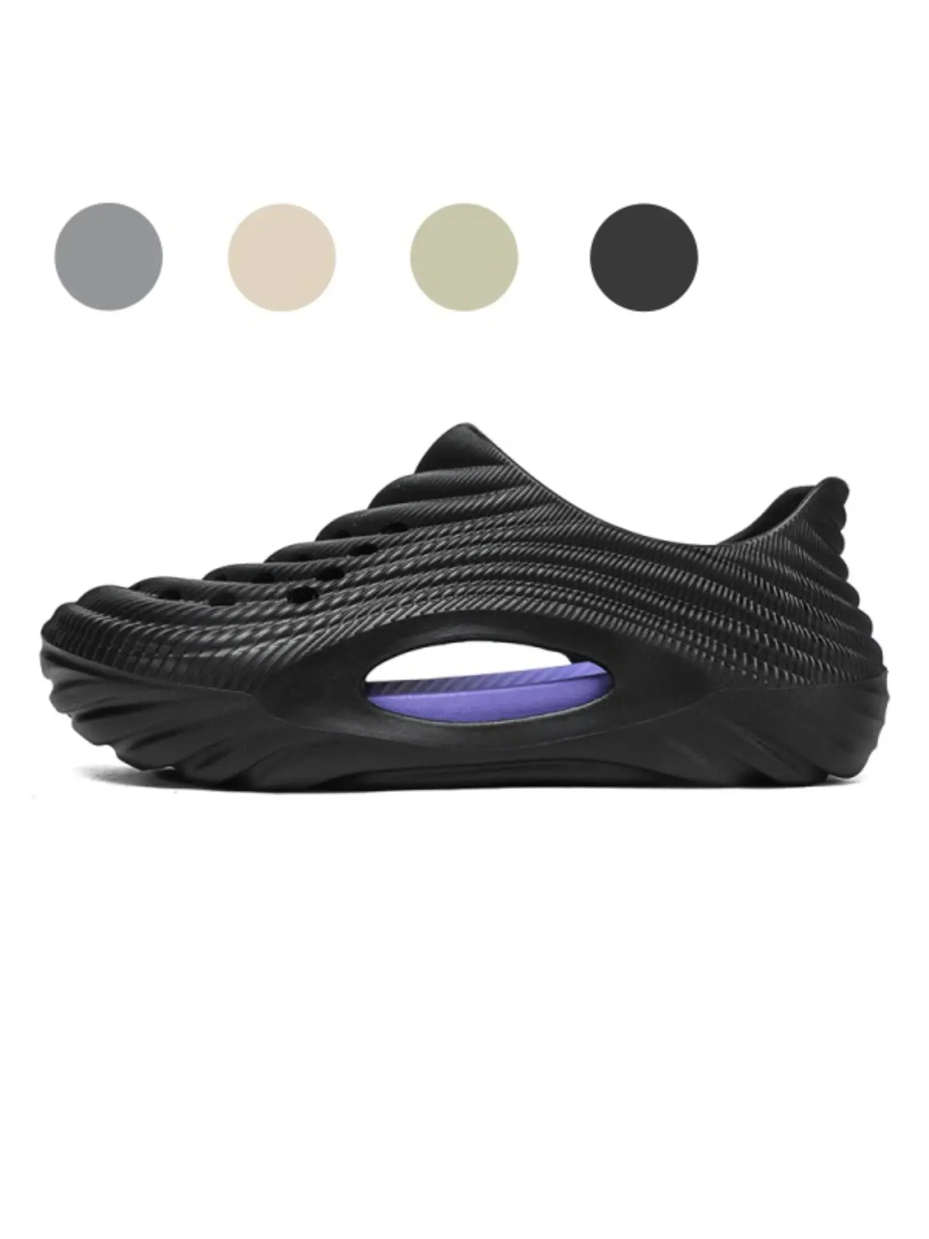 Men's Black-Purple Color Block Wave Pattern EVA Clogs, Breathable Hollow, Anti-Slip Wear-Resistant, Soft Thick Sole, Daily Commute, Street Outings, Walking Shoes Footwear, Casual Clogs