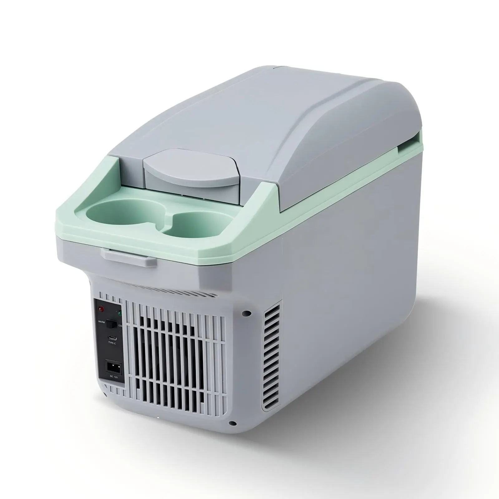 8L Portable Car Refrigerator/Freezer - Electric Cooler & Warmer, Auto-Lock Handle, 12V DC Plug-In for Cars & Trucks - Gray/Green -  Without AC Adapter