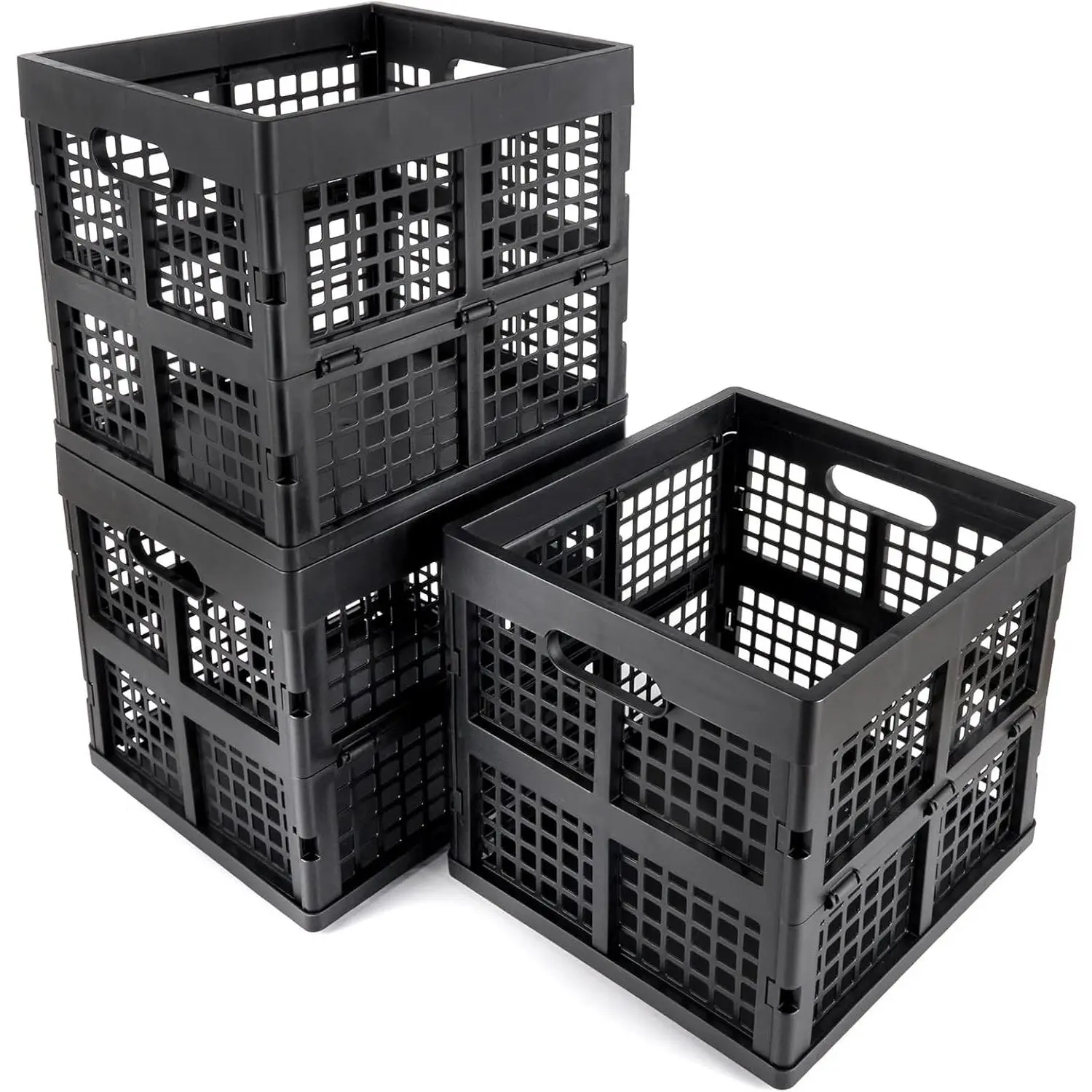 3-Pack Collapsible Plastic Storage Crates,Foldable Crates for Storage,16L (Black)Gift
