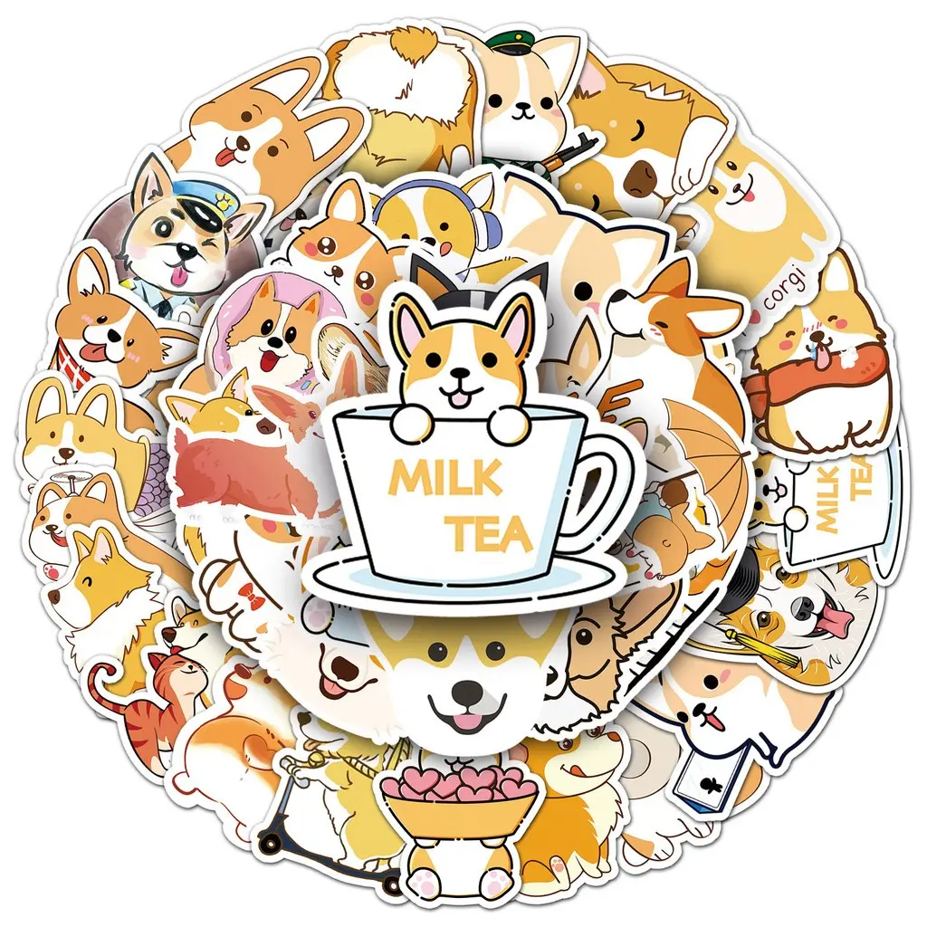 50 Pieces Corgi Cartoon Stickers, Waterproof Decorative Stickers for Luggage, Piano, Bicycle, Car, Office, Fun and Durable Design