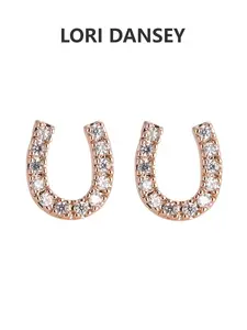 Sparkling Cubic Zirconia Horseshoe Stud Earrings for Women, Lucky Charm U-Shape Paved Cz Ear Studs, Daily Party Jewelry Gift