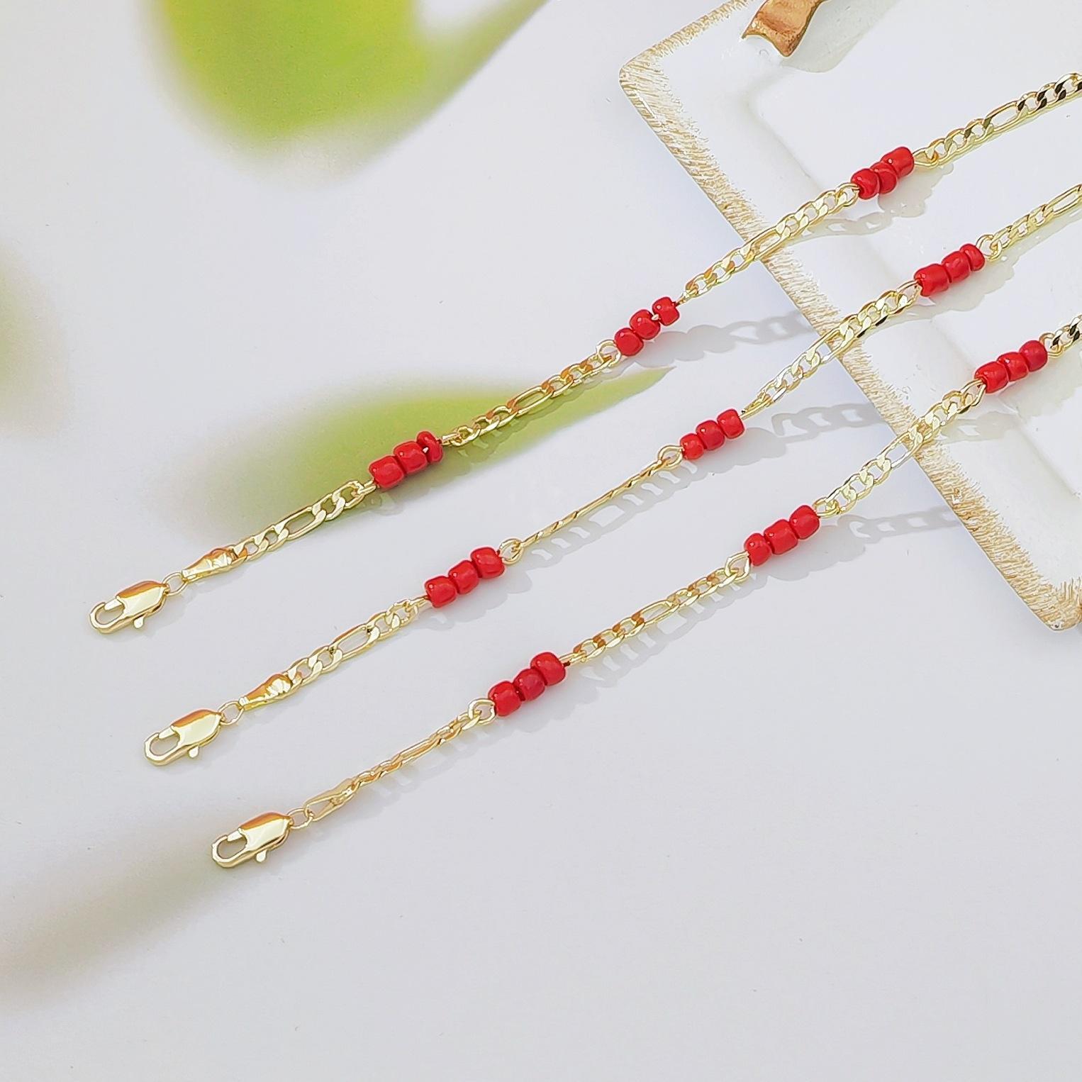 Dainty Red Beaded Gold BraceletTrending Y2K Aesthetic Minimalist Chain Bracelet for Women Handmade Stackable Waterproof Non Tarnish Jewelry for Daily Wear Birthday Gift
