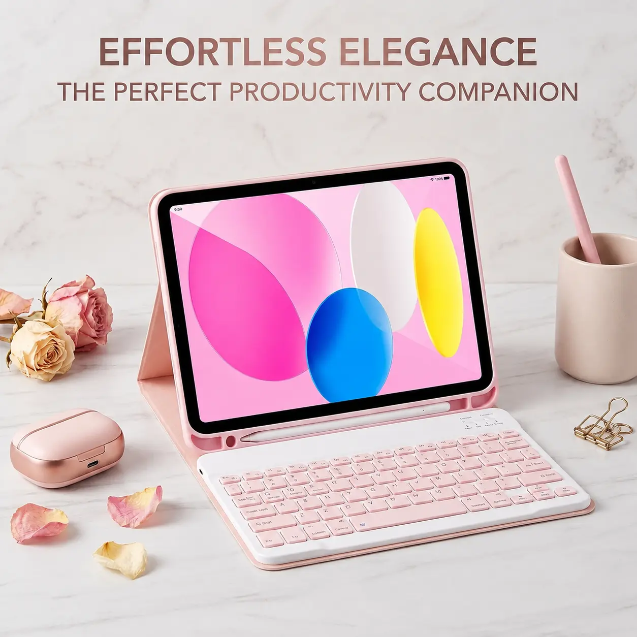 Pink Detachable Bluetooth Keyboard Case with Pencil Holder for iPad 10th Generation 10.9 Inch 2022 Cover Excluding Tablet