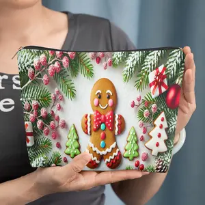 cosmetic bag 1pc, Gingerbread Man Christmas Decor, Zipper closure, unisex, travel/daily storage bag, lightweight and machine washable, stylish toiletry bag, perfect for Valentine's Day, New Year's, or birthday gifts.